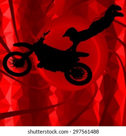 low poly silhouette motocross rider on background