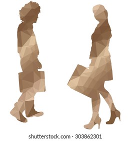 Low poly silhouette people on white background.