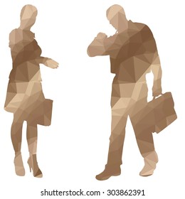Low poly silhouette people on white background.