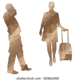 Low poly silhouette people on white background.