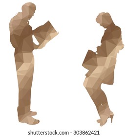Low poly silhouette people on white background.