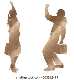 Low poly silhouette people on white background.