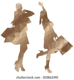 Low Poly Silhouette People On White Background.