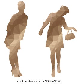 Low poly silhouette people on white background.