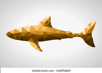 Low poly silhouette white shark. Gold gradient. Abstract polygonal background.