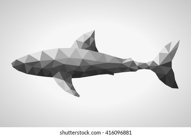 Low poly silhouette white shark. Abstract polygonal background.
