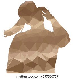 Low poly silhouette woman on white background.