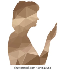 Low poly silhouette woman on white background.