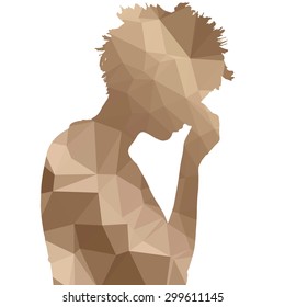 Low poly silhouette woman on white background.