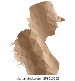 Low poly silhouette woman on white background.