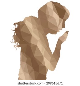 Low poly silhouette woman on white background.
