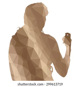 Low poly silhouette woman on white background.