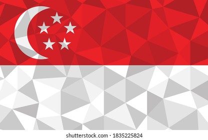 Low poly Singapore flag vector illustration. Triangular Singaporean flag graphic. Singapore country flag is a symbol of independence.