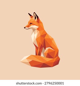 Low Poly Sitting Fox Vector Illustration – Geometric Polygon Wildlife Animal Design