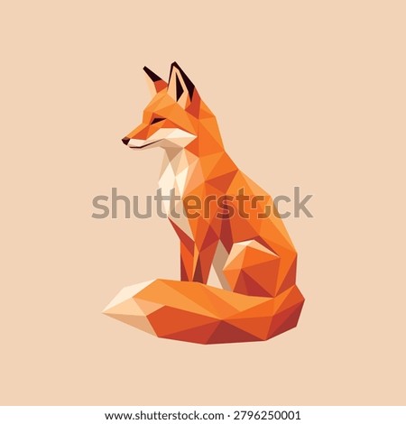 Low Poly Sitting Fox Vector Illustration – Geometric Polygon Wildlife Animal Design