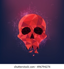 low poly skull; polygon head with stlylistic backgroud; abstract polygonal backdrop