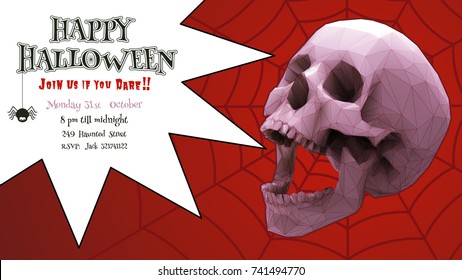 Low poly skull with speech bubble for halloween party layout design