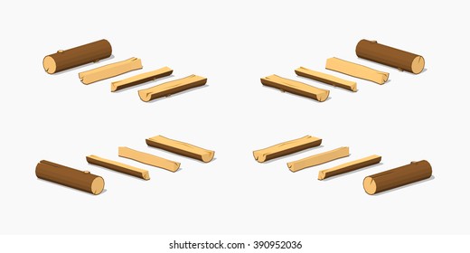 Low poly small logs. 3D lowpoly isometric vector illustration. The set of objects isolated against the white background and shown from different sides