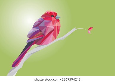 Pequeño pájaro rosado bajo con fondo verde