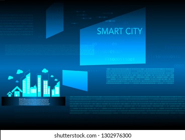 Low poly smart city. Intelligent building blockchain system business concept. Binary code number data flow. Architecture urban cityscape technology sketch banner vector illustration 