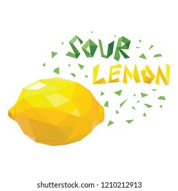 Low poly sour lemon on white background. Poligonal vector illustration.