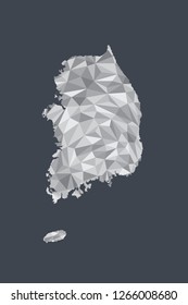 Low poly South Korea map vector of white color geometric shapes or triangles on black background illustration 
