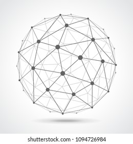 Low poly sphere from dots and lines isolated on white vector illustration