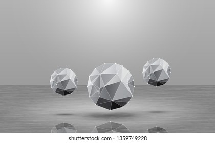 low poly sphere in the studio room