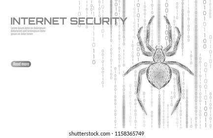 Low poly spider hacker attack danger. Web security virus data safety antivirus concept. Polygonal modern design business concept. Cyber crime web insect bug technology vector illustration