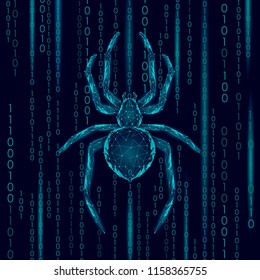 Low Poly Spider Hacker Attack Danger. Web Security Virus Data Safety Antivirus Concept. Polygonal Modern Design Business Concept. Cyber Crime Web Insect Bug Technology Vector Illustration