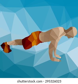 Low poly sport man on blue background.