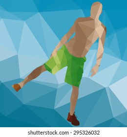Low poly sport man on blue background.