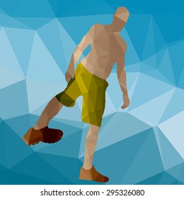 Low poly sport man on blue background.