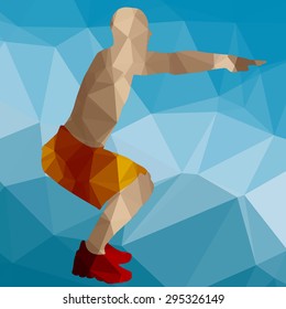 Low poly sport man on blue background.