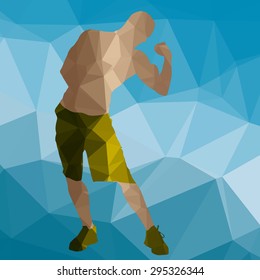 Low poly sport man on blue background.