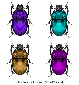 Low poly stag beetle. Abstract polygonal background. Scarab low poly