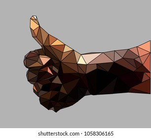low poly Stain hands showing thumbs up with black liquid on gray back ground ,Geometry style.