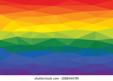 Low-Poly-Streifen-Regenbogen-Hintergrund. Schwulenflagge. Schwulenflagge. LGBT- und LGBTI-Gemeinschaftszeichen. Abstraktes, polygonales geometrisches Dreiecksmuster. Schwule Regenbogenfarben.