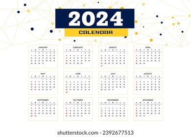 low poly style 2024 wall calendar template organize annual task vector