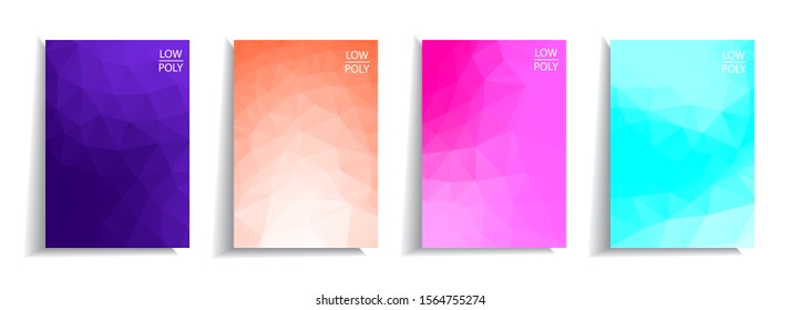 Low poly style abstract templates set.  It can be used for design book, flyer, poster, catalog, folder, notebook cover, mobile phone or computer screen, social media  etc. Vector illustration.