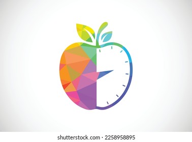 Low poly style apple sign symbol in flat style on white background, Diet logo concept