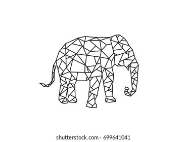 Low Poly Style art of Asian Elephant. Editable Clip Art.