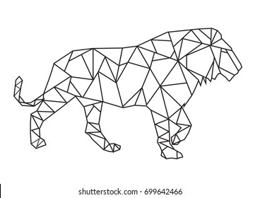 Low Poly style art of a Walking Lion known as the King of the Jungle. Editable Clip Art.