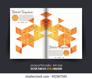 Low Poly Style Bi-Fold Brochure Design. Corporate Leaflet, Cover Template