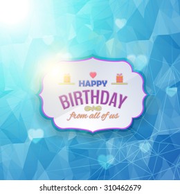Low Poly Style Blue Colors Stylish Text Happy Birthday Blurred Background Vector Design