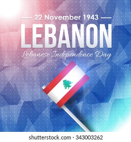 Low Poly Style Blue Colors Background and Lebanese Republic National Greeting Card, Flat Background, Badges Vector Design