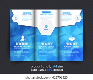 Low Poly Style Business Tri-Fold Brochure Template. Corporate Leaflet, Cover Design