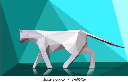 Low poly style cat, modern polygonal design, origami cat, 3d illustration