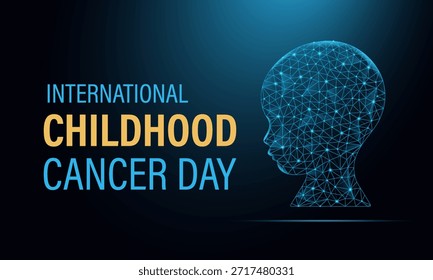 Ilustración de cabeza de niño de estilo poli bajo para un diseño de conciencia del Día Internacional del Cáncer Infantil, observado anualmente el 15 de febrero, adecuado para Anuncio, póster, volante y Plantillas de fondo.