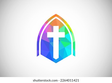 Low poly style church logo. Christian sign symbols. The Cross of Jesus